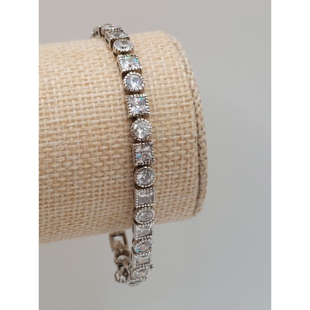 Charles Winston Silver 925 CZ Tennis Bracelet Round Square Art Deco Vintage
